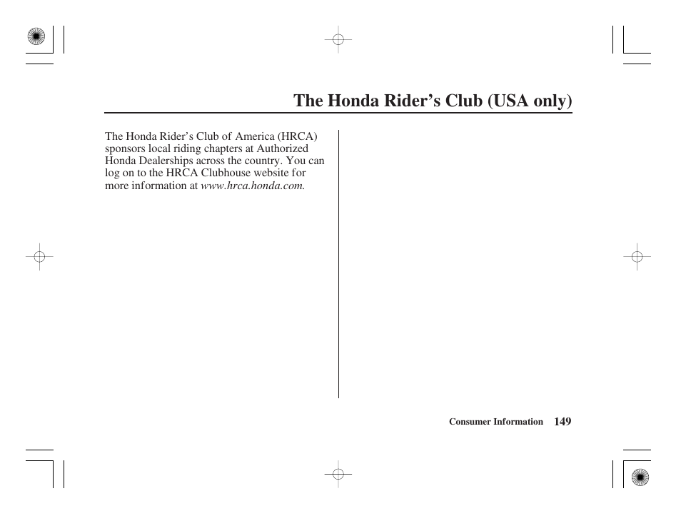 The honda rider’s club (usa only) | HONDA CRF50F User Manual | Page 157 / 172