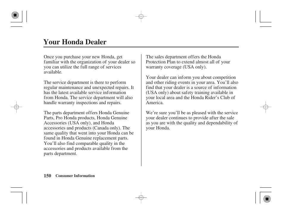 Your honda dealer | HONDA CRF50F User Manual | Page 158 / 172