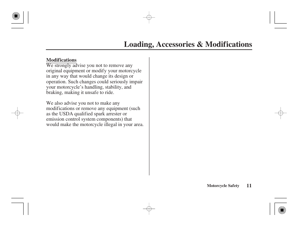 Loading, accessories & modifications | HONDA CRF50F User Manual | Page 19 / 172