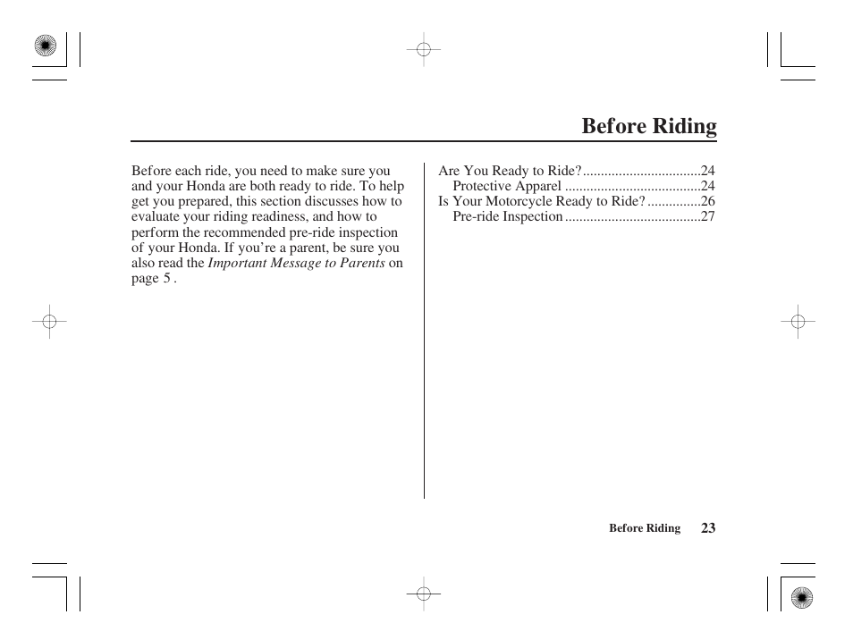 Before riding | HONDA CRF50F User Manual | Page 31 / 172