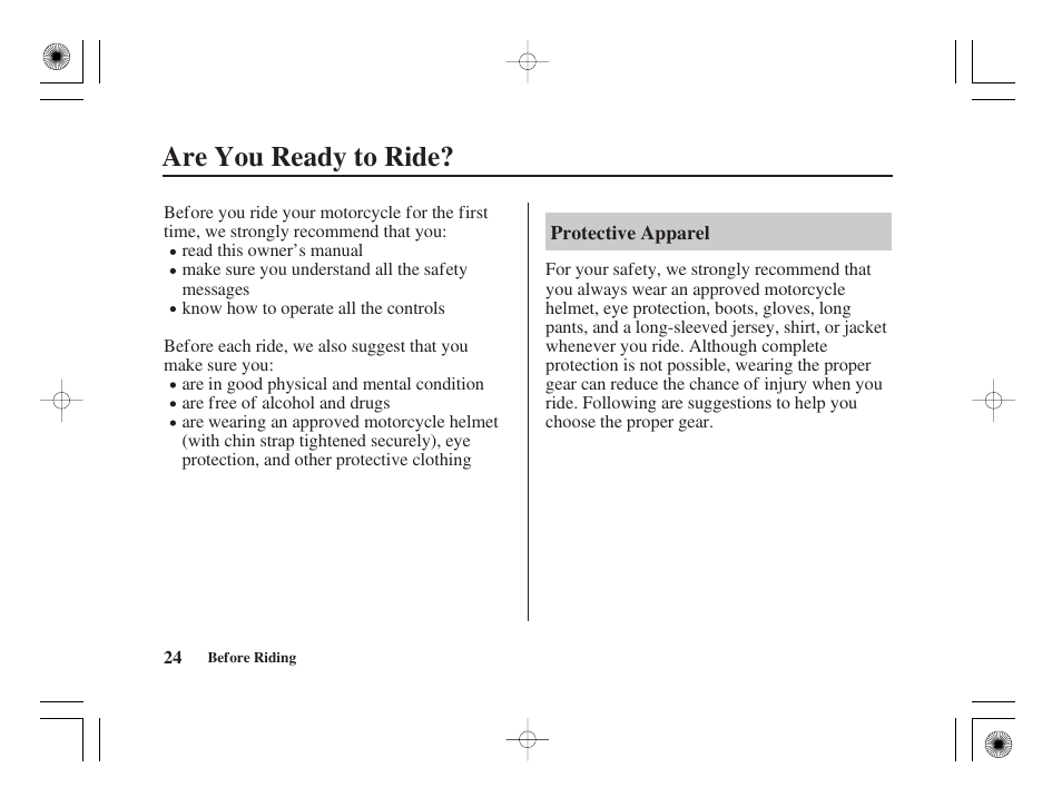 Are you ready to ride | HONDA CRF50F User Manual | Page 32 / 172