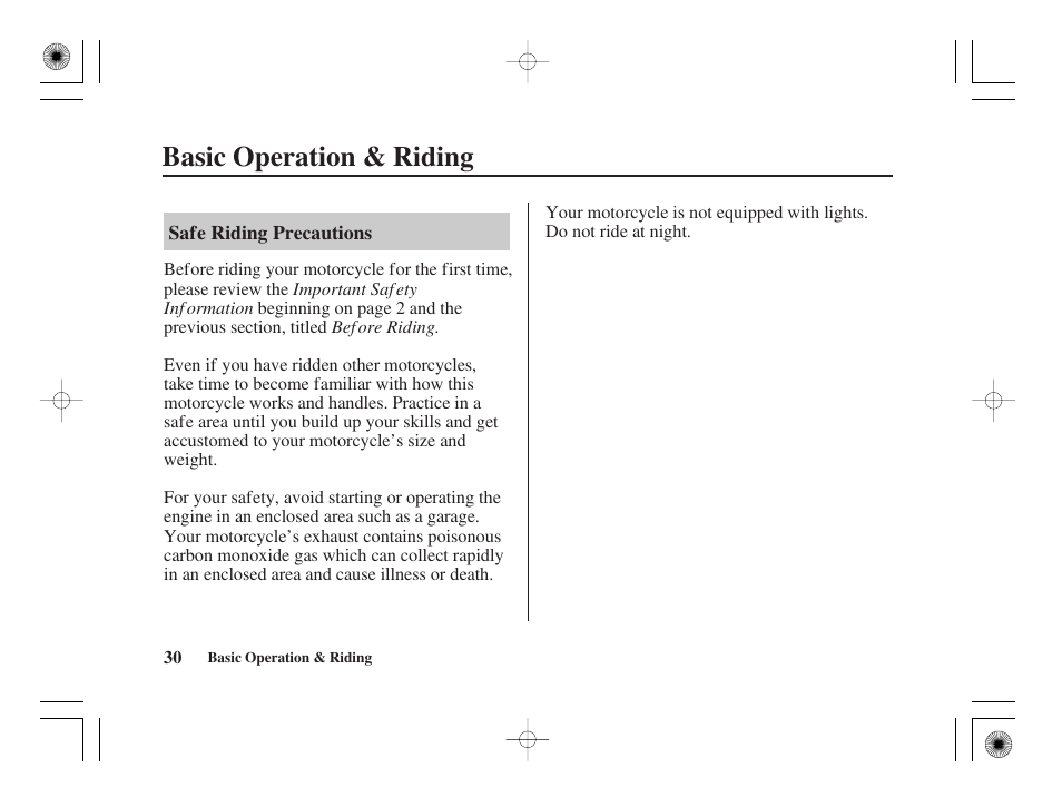 Basic operation & riding | HONDA CRF50F User Manual | Page 38 / 172