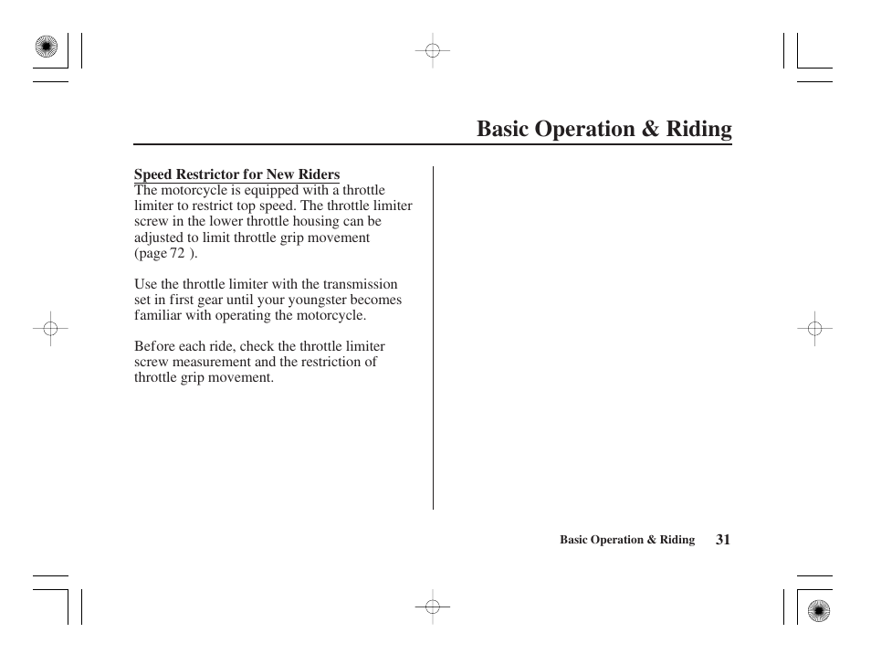 Basic operation & riding | HONDA CRF50F User Manual | Page 39 / 172