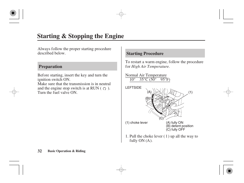 Starting & stopping the engine | HONDA CRF50F User Manual | Page 40 / 172