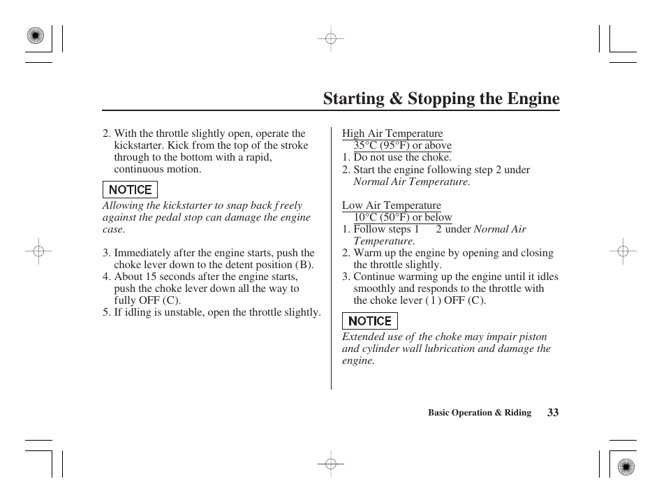 Starting & stopping the engine | HONDA CRF50F User Manual | Page 41 / 172