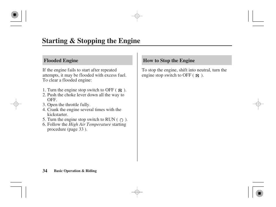 Starting & stopping the engine | HONDA CRF50F User Manual | Page 42 / 172