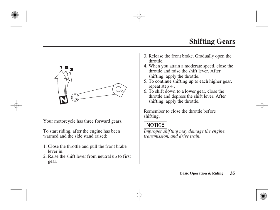 Shifting gears | HONDA CRF50F User Manual | Page 43 / 172