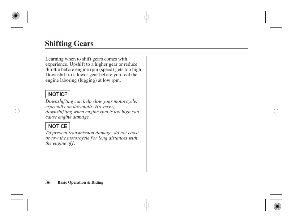 Shifting gears | HONDA CRF50F User Manual | Page 44 / 172