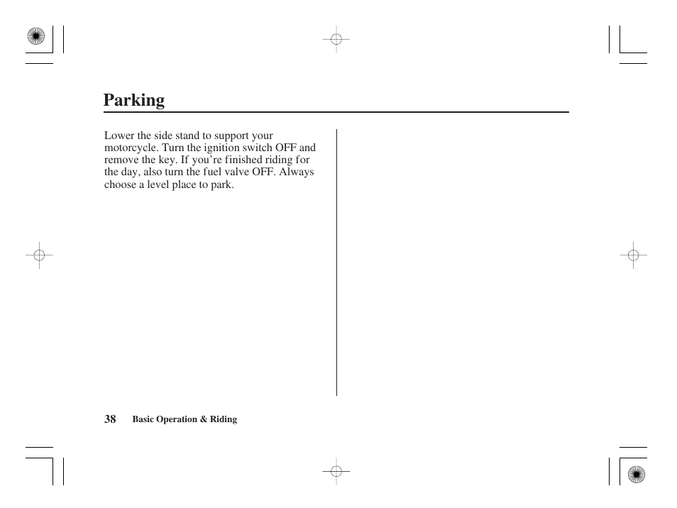 Parking | HONDA CRF50F User Manual | Page 46 / 172
