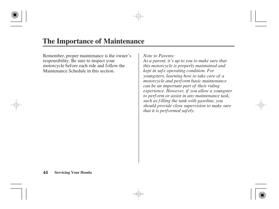 The importance of maintenance | HONDA CRF50F User Manual | Page 52 / 172