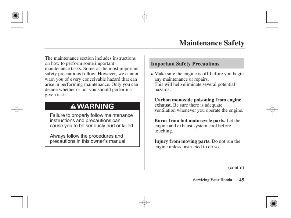 Maintenance safety | HONDA CRF50F User Manual | Page 53 / 172