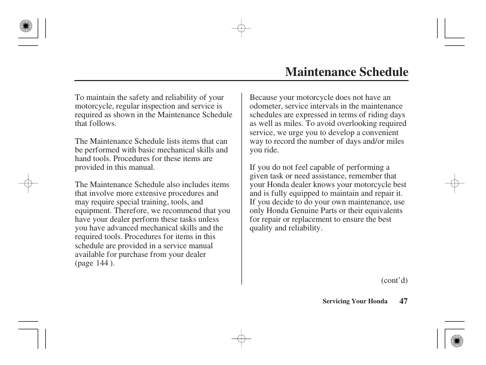 Maintenance schedule | HONDA CRF50F User Manual | Page 55 / 172