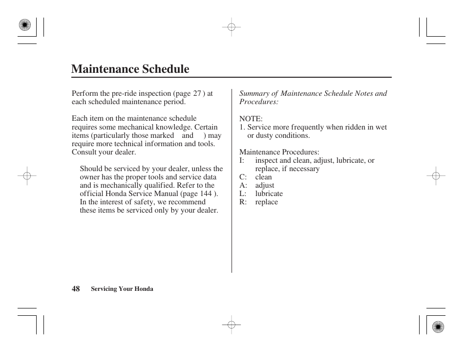 Maintenance schedule | HONDA CRF50F User Manual | Page 56 / 172