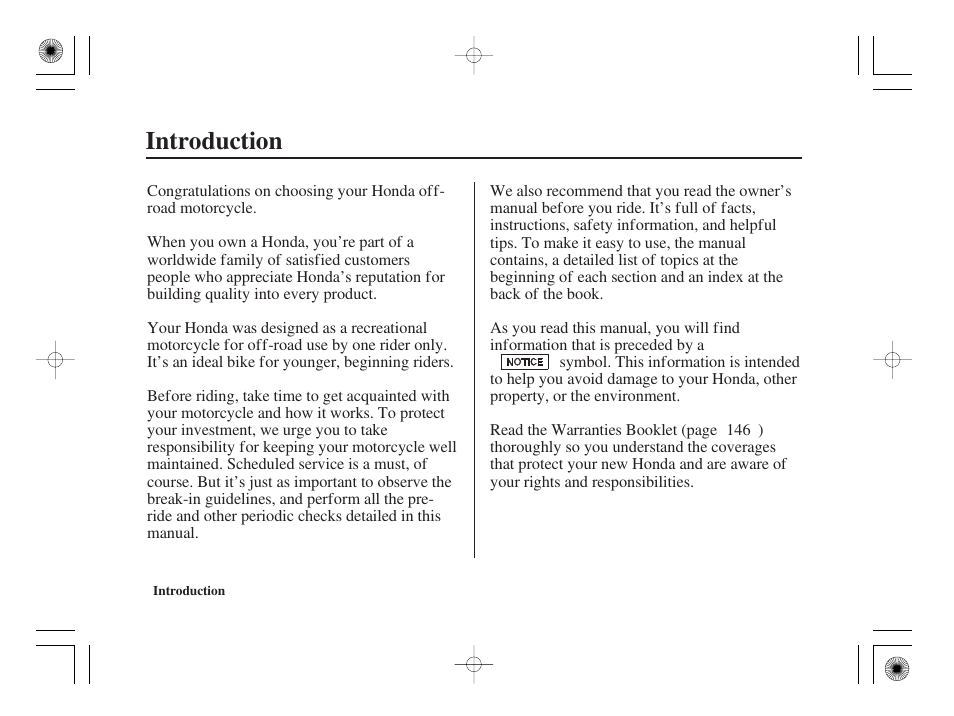 Introduction | HONDA CRF50F User Manual | Page 6 / 172