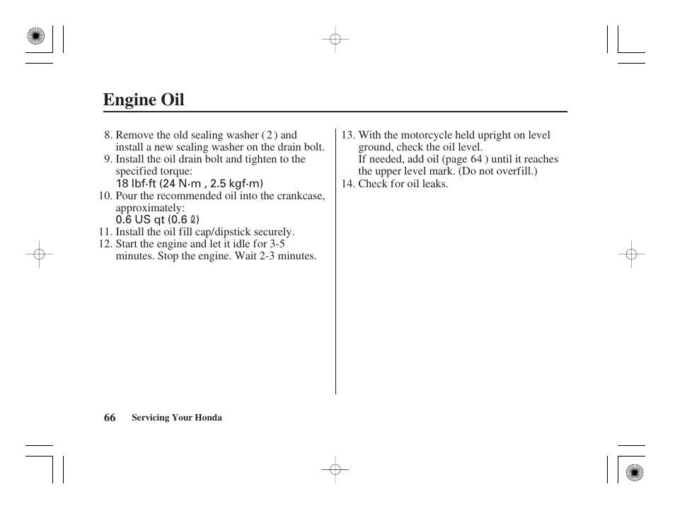 Engine oil | HONDA CRF50F User Manual | Page 74 / 172