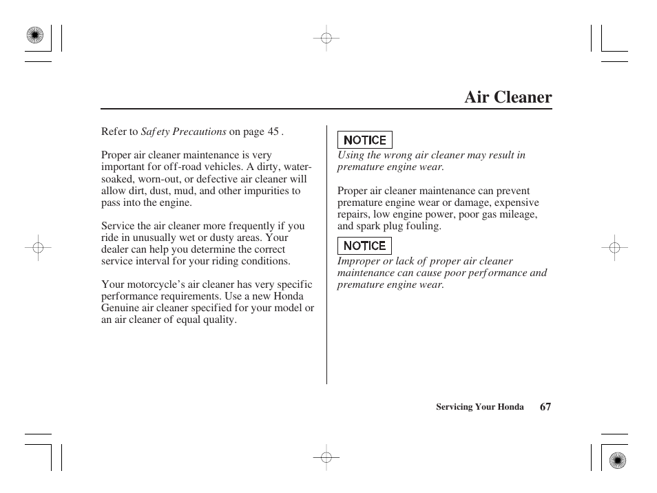 Air cleaner | HONDA CRF50F User Manual | Page 75 / 172