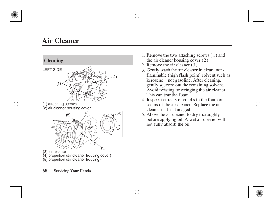 Air cleaner | HONDA CRF50F User Manual | Page 76 / 172