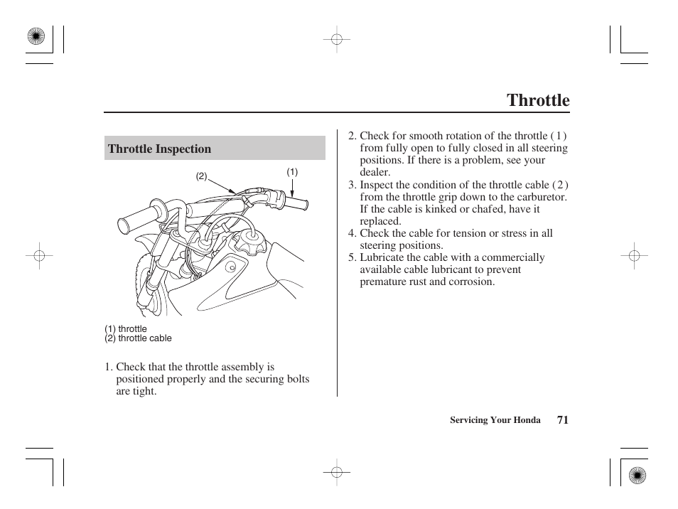 Throttle | HONDA CRF50F User Manual | Page 79 / 172