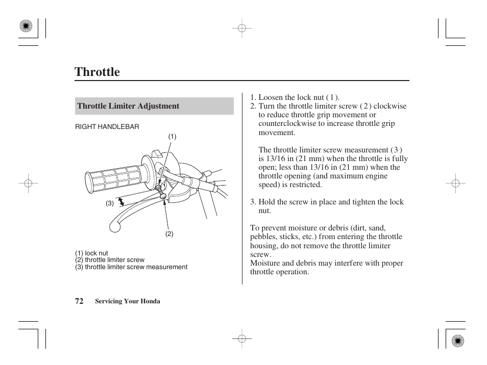 Throttle | HONDA CRF50F User Manual | Page 80 / 172