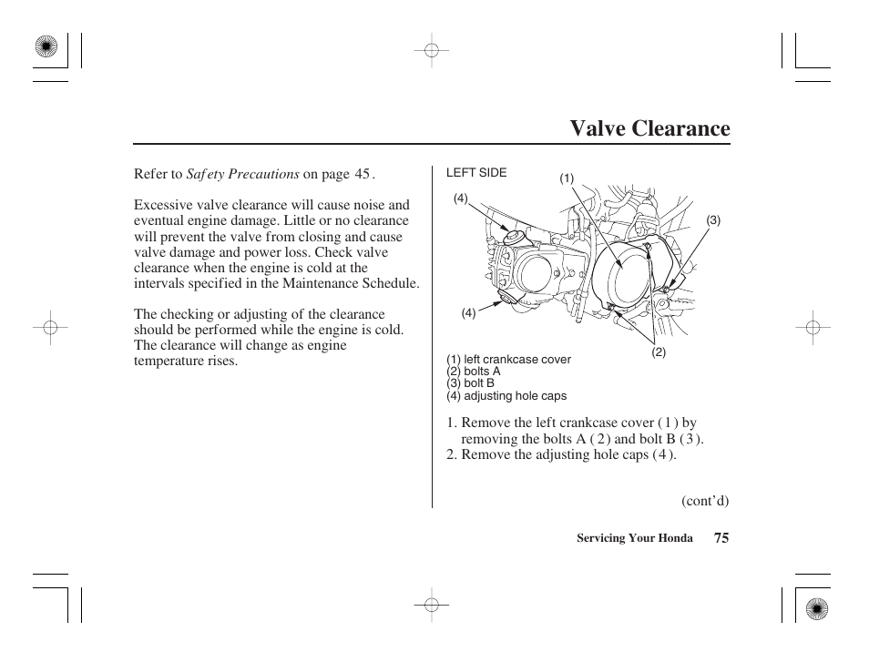 Valve clearance | HONDA CRF50F User Manual | Page 83 / 172