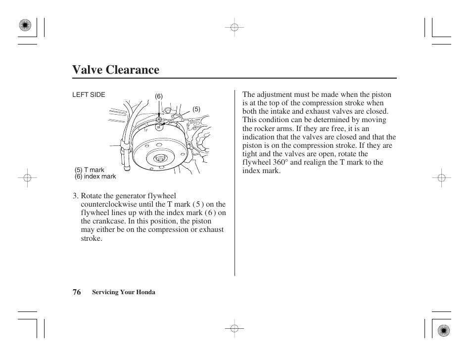 Valve clearance | HONDA CRF50F User Manual | Page 84 / 172