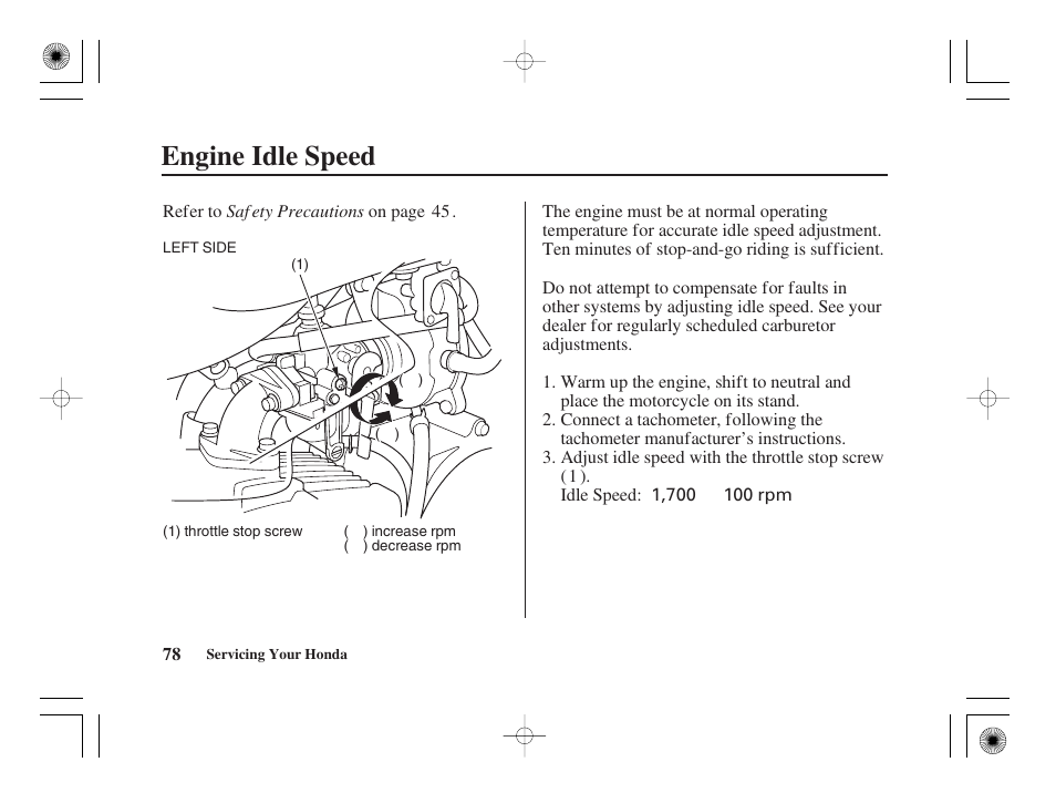 Engine idle speed | HONDA CRF50F User Manual | Page 86 / 172