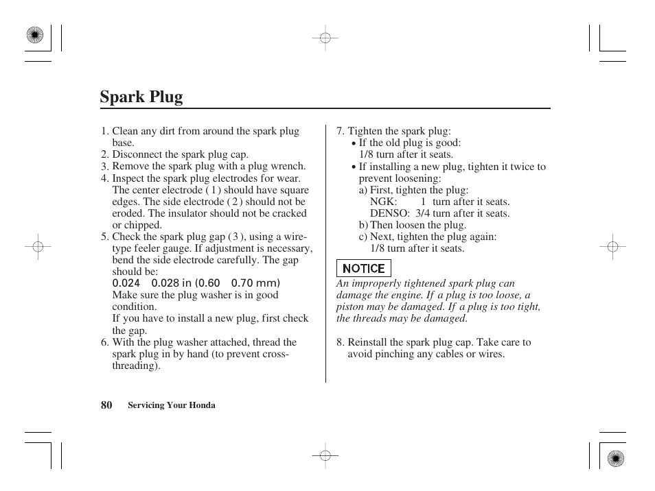 Spark plug | HONDA CRF50F User Manual | Page 88 / 172