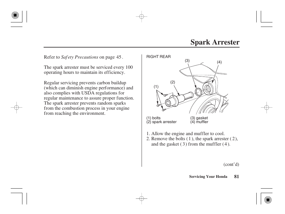 Spark arrester | HONDA CRF50F User Manual | Page 89 / 172