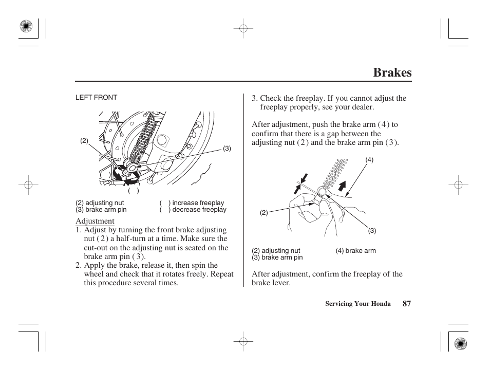 Brakes | HONDA CRF50F User Manual | Page 95 / 172