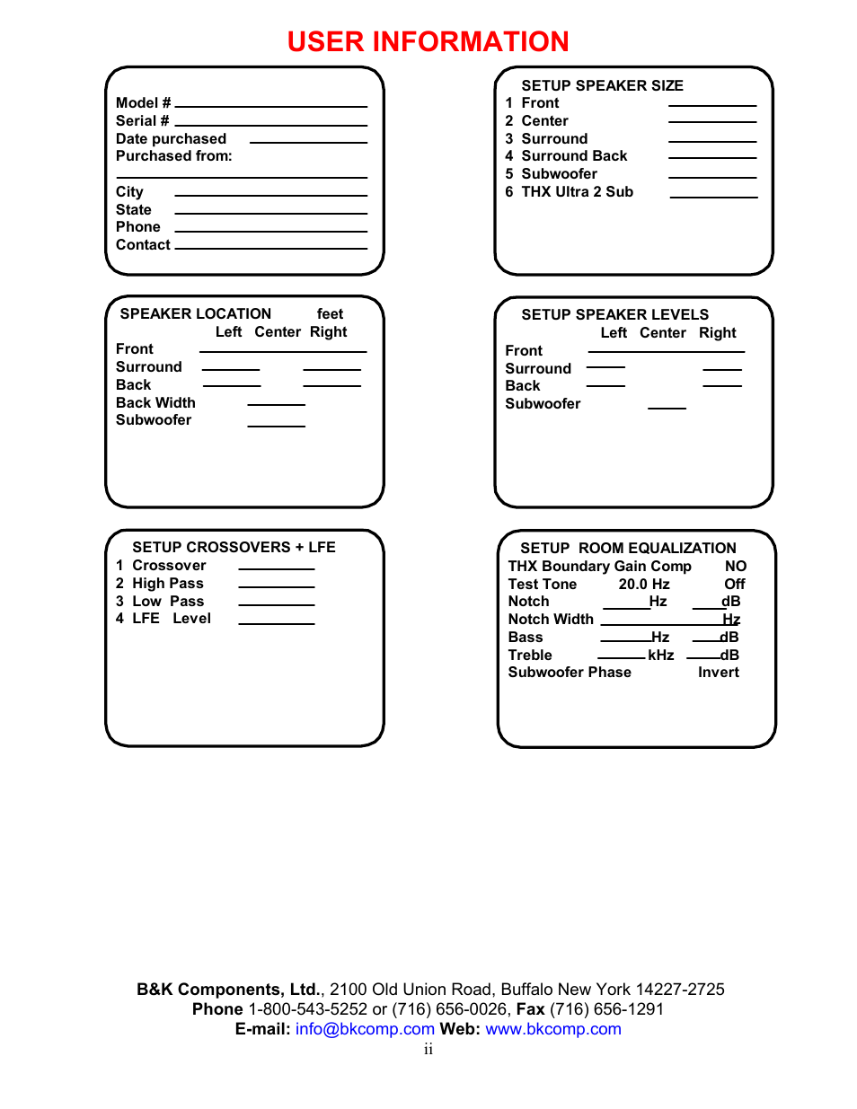 User information | B&K AVR507 User Manual | Page 2 / 88