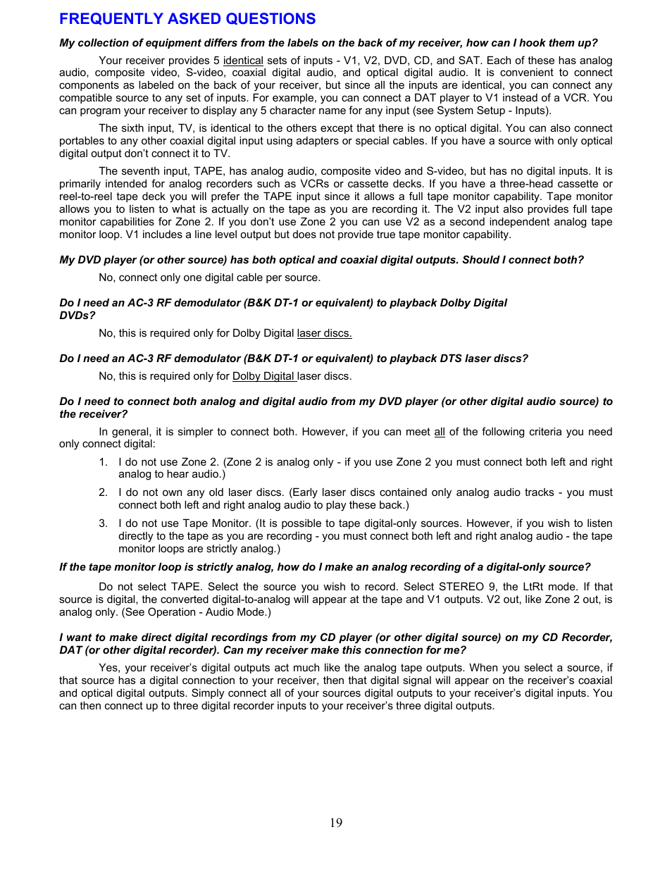 Frequently asked questions | B&K AVR507 User Manual | Page 23 / 88