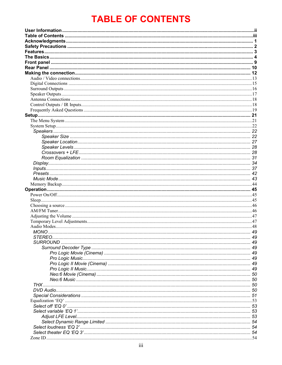 B&K AVR507 User Manual | Page 3 / 88