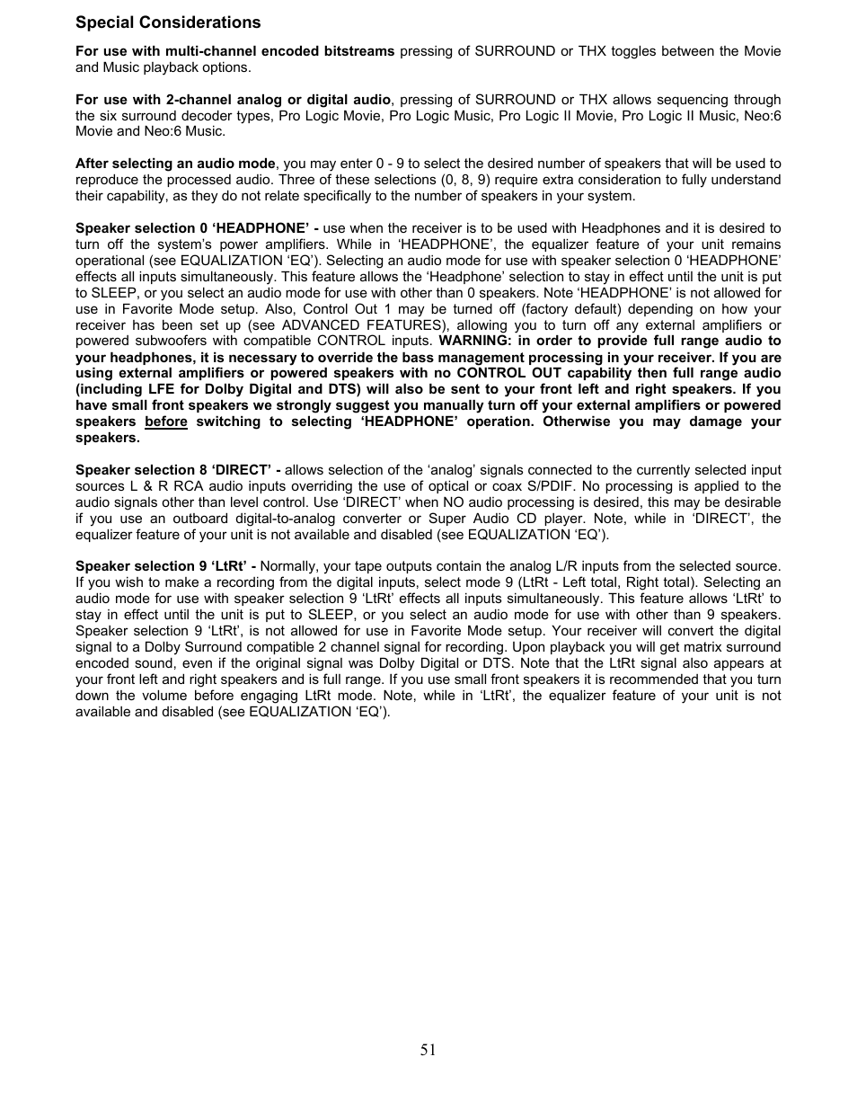 Special considerations | B&K AVR507 User Manual | Page 55 / 88