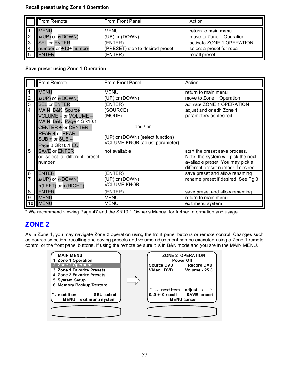 Zone 2, See zone 2 operation, Zone 2 operation | B&K AVR507 User Manual | Page 61 / 88