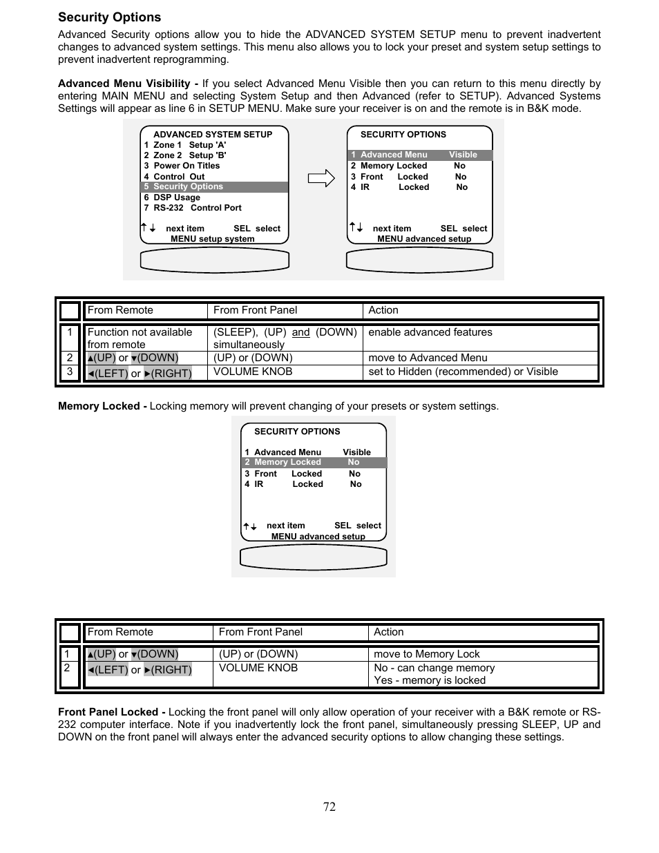 Security options | B&K AVR507 User Manual | Page 76 / 88