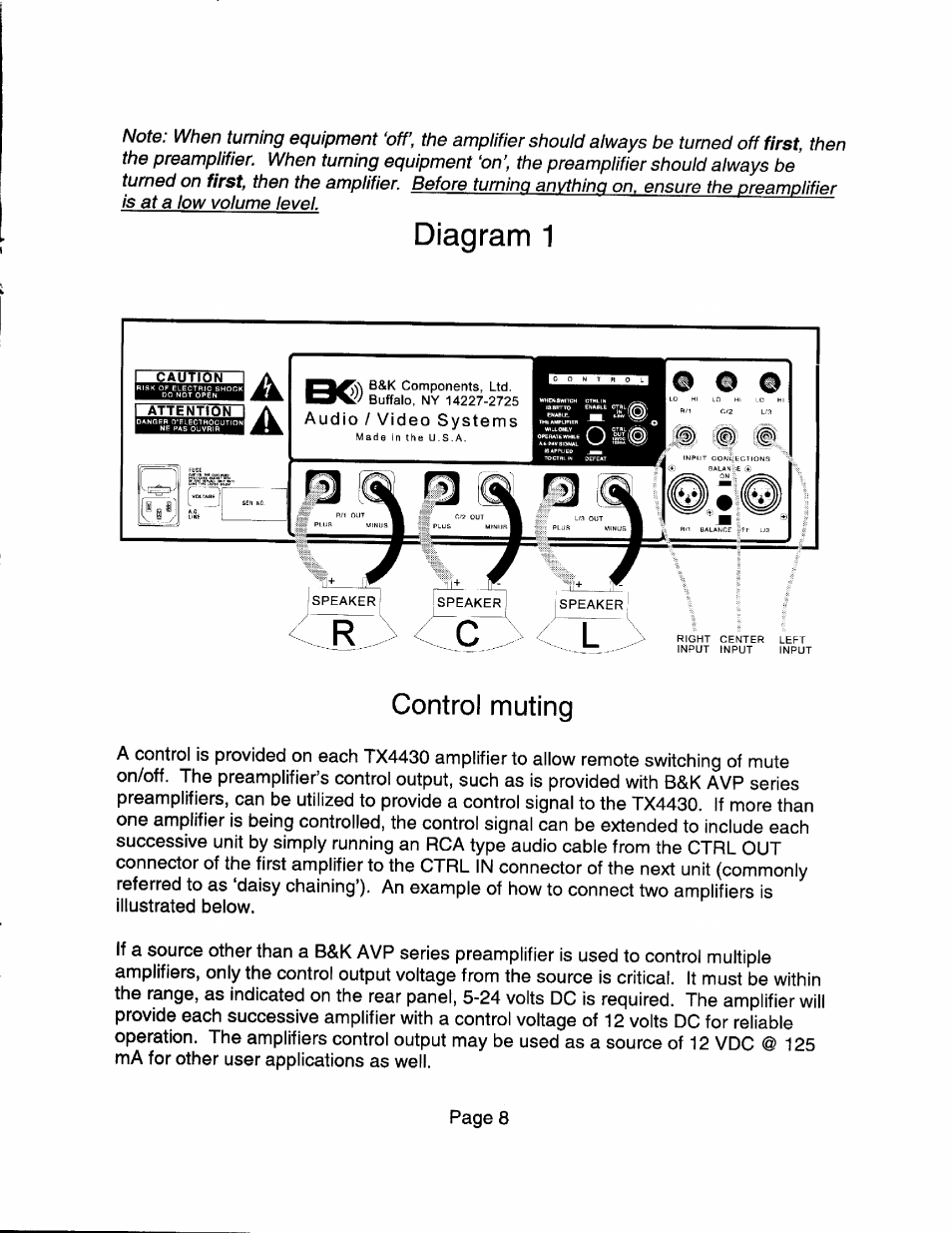 Diagram 1, Control muting, First | B&K TX4430 User Manual | Page 10 / 15