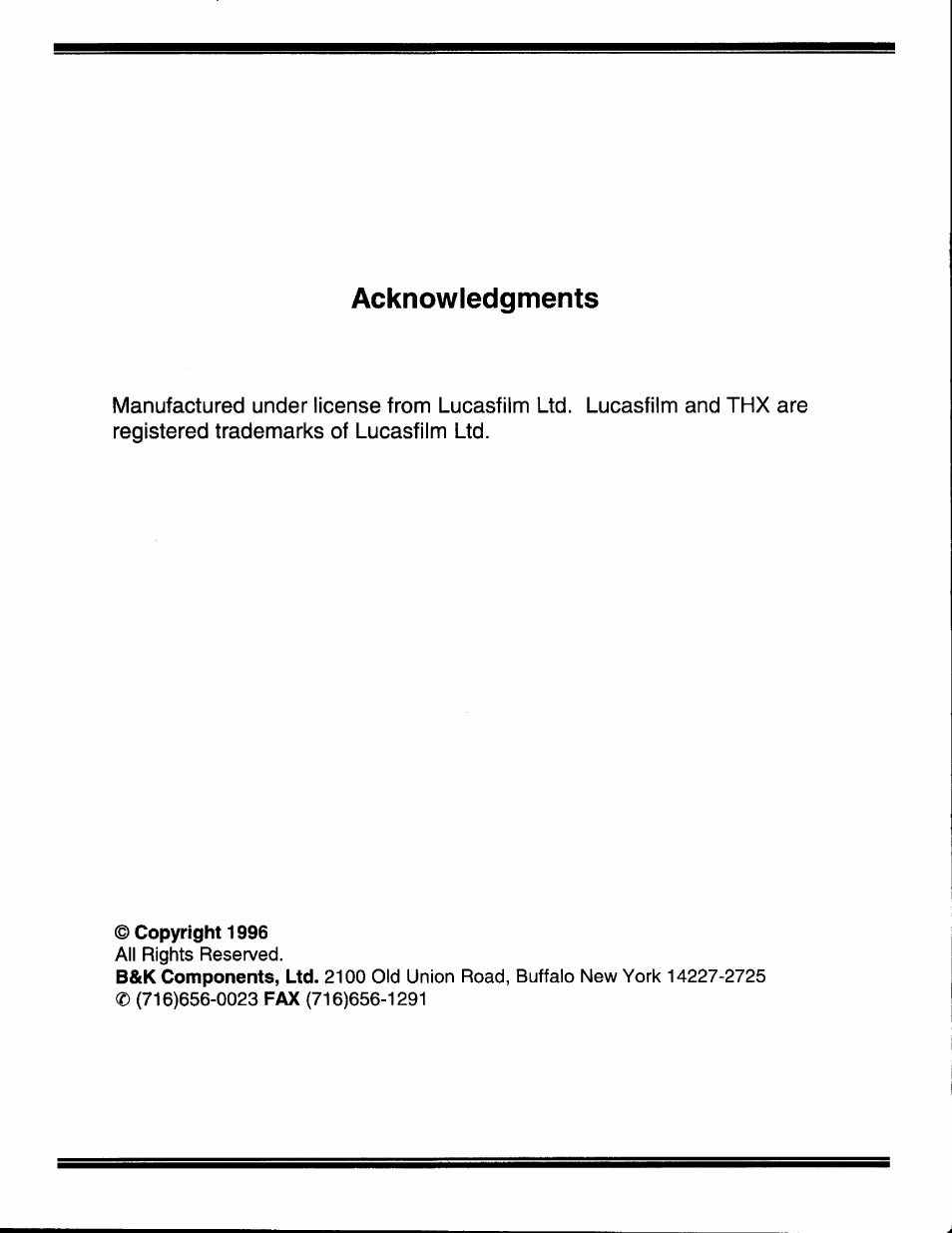 Acknowledgments | B&K TX4430 User Manual | Page 2 / 15