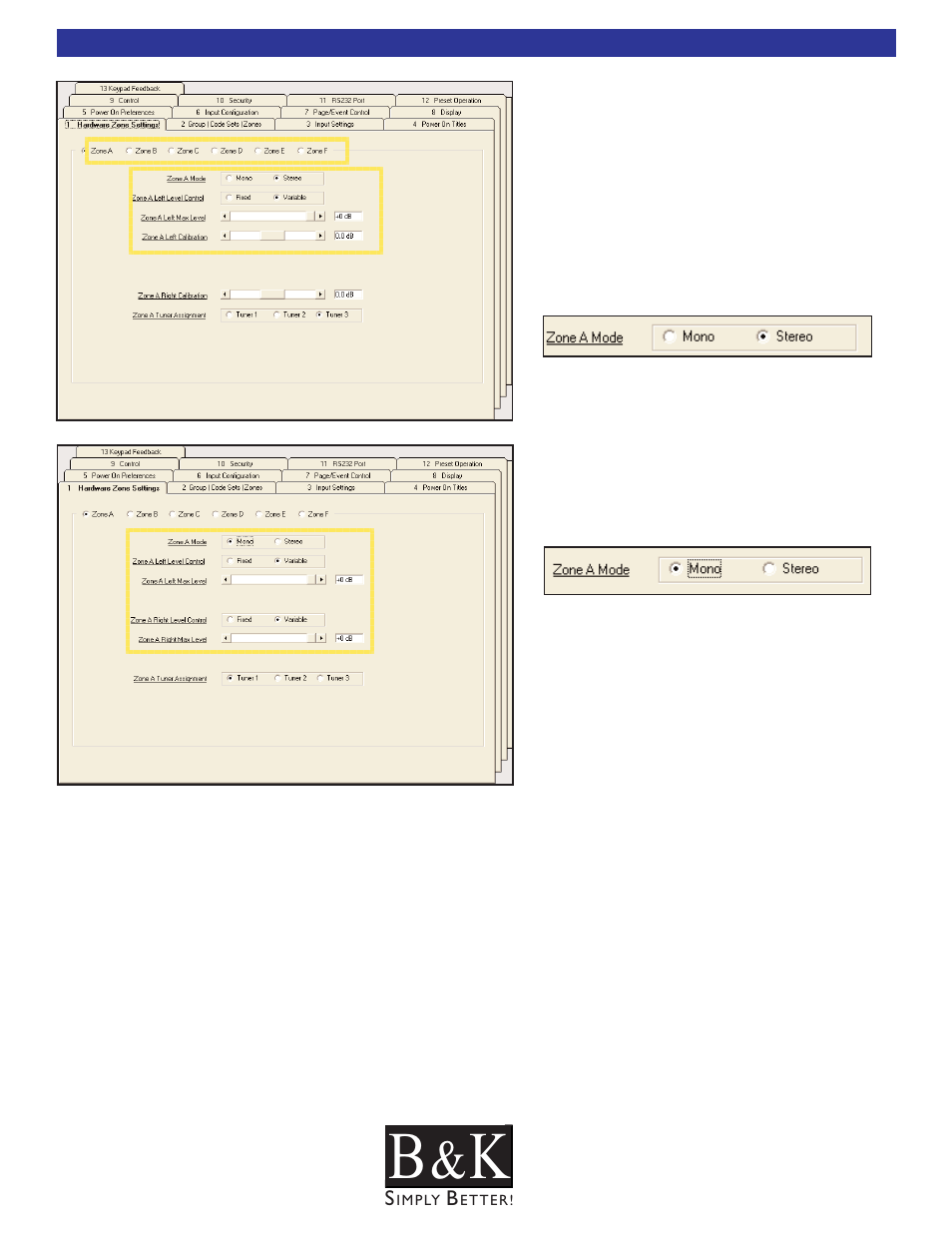 Hardware zone settings - tab 1 | B&K CT600.1 User Manual | Page 42 / 88