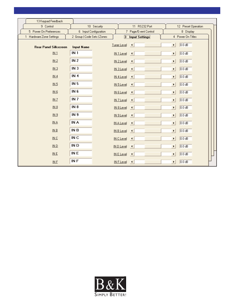 Input settings - tab 3 | B&K CT600.1 User Manual | Page 48 / 88