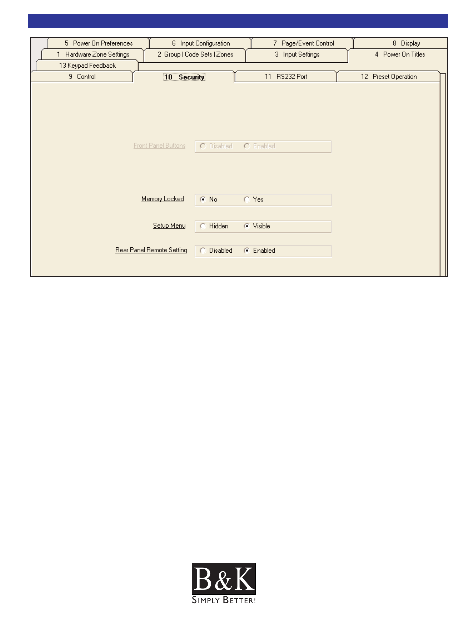 Security - tab 10 | B&K CT600.1 User Manual | Page 57 / 88