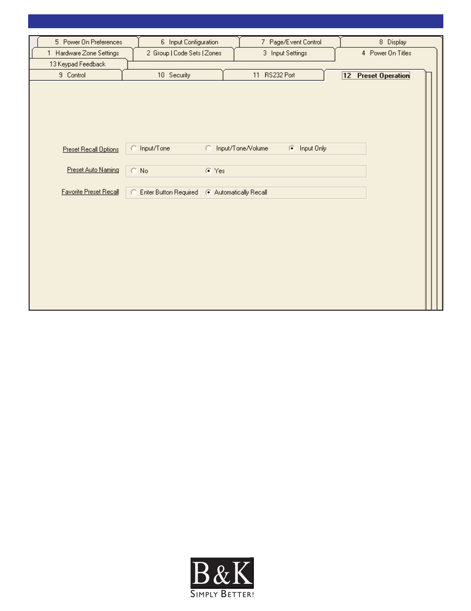 Preset operation - tab 12 | B&K CT600.1 User Manual | Page 60 / 88