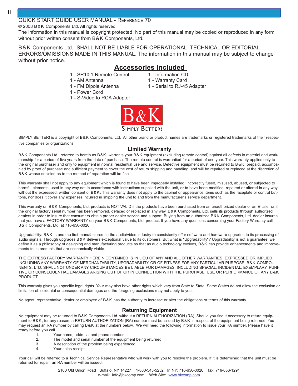 Accessories included | B&K Reference 70 HT 70 User Manual | Page 2 / 12