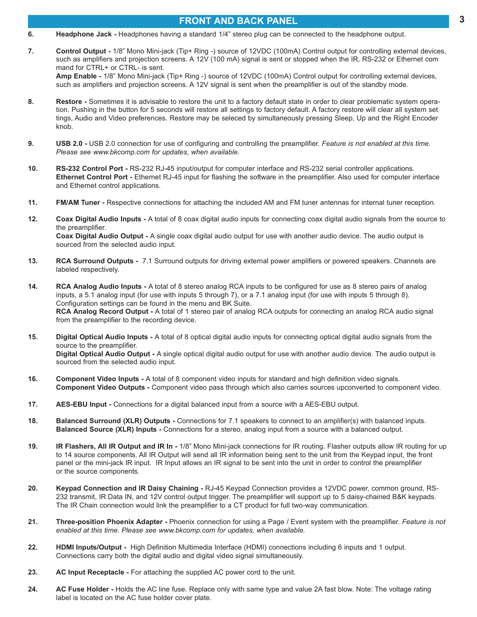 Front and back panel 3 | B&K Reference 70 HT 70 User Manual | Page 5 / 12