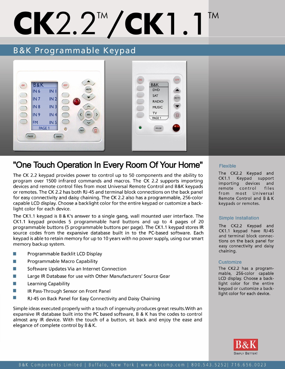 B&K Programmable Keypad CK1.1 User Manual | 2 pages