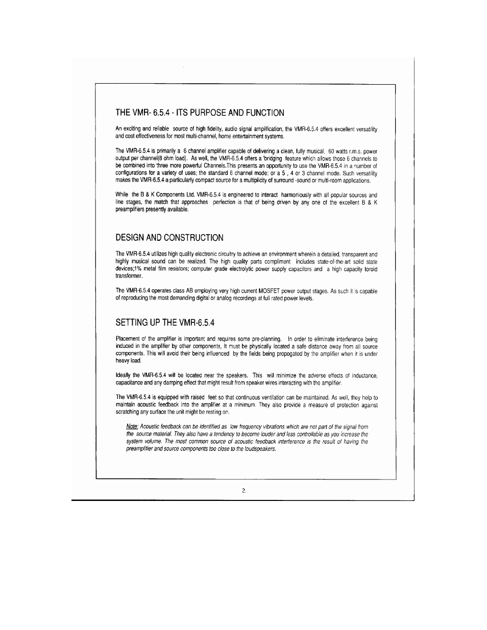 The vmr- 6.5.4 - its purpose and function, Design and construction, Setting up the vmr-6.5.4 | B&K VMR-6.5.4 User Manual | Page 4 / 12