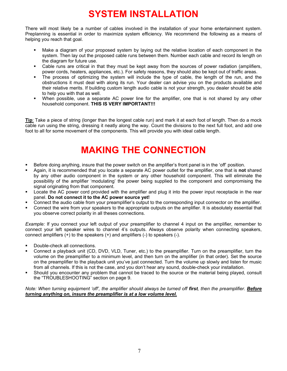 System installation, Making the connection | B&K P/N13445 User Manual | Page 10 / 16