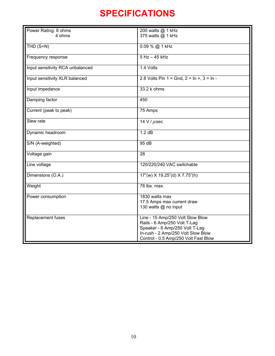 Specifications | B&K P/N13445 User Manual | Page 13 / 16