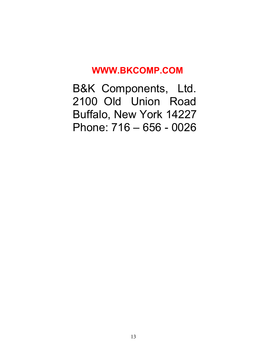 Www.bkcomp.com | B&K P/N13445 User Manual | Page 16 / 16