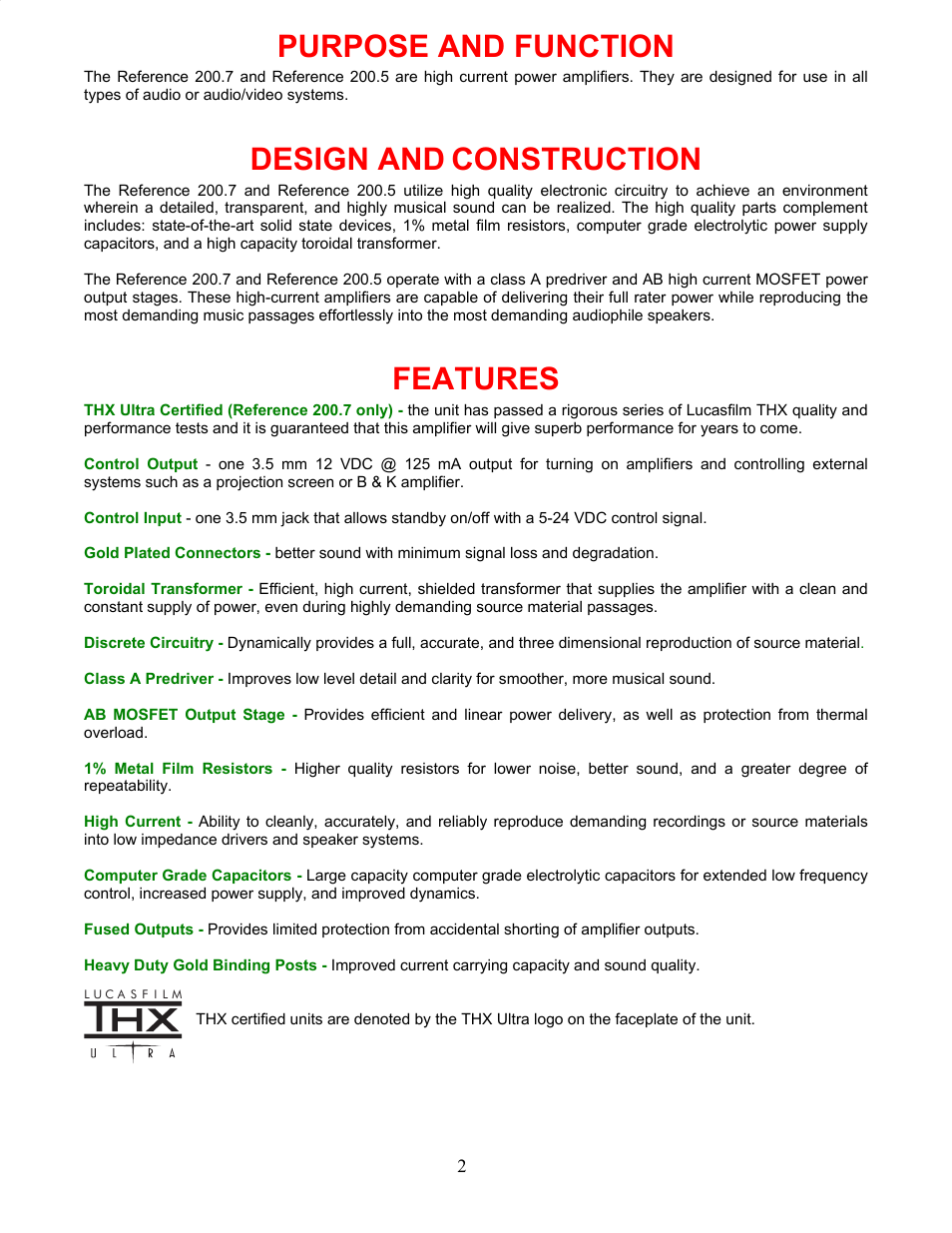 Purpose and function, Design and construction, Features | Design and, Construction | B&K P/N13445 User Manual | Page 5 / 16