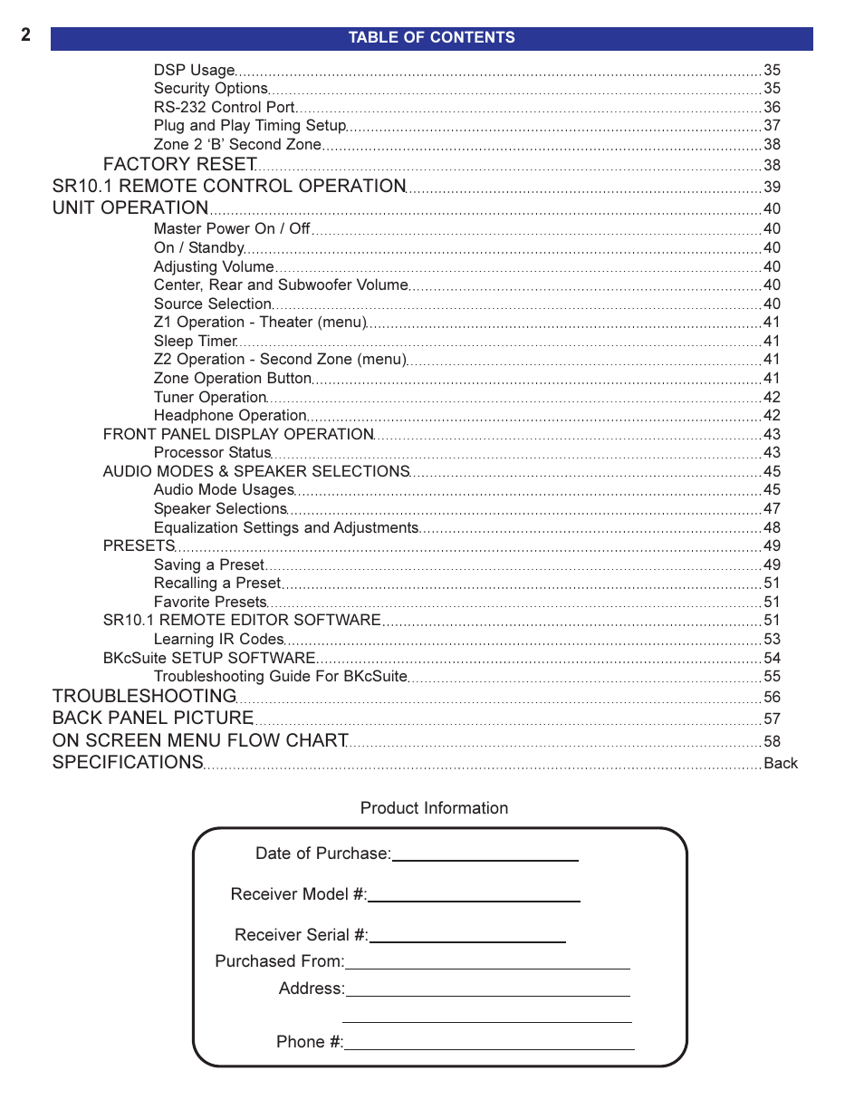 B&K AVR505 SERIES 2 User Manual | Page 4 / 64